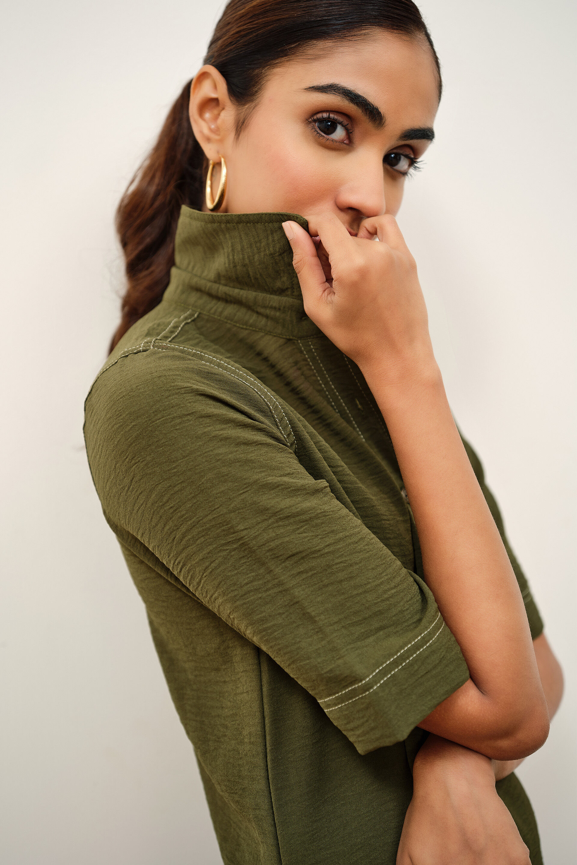 Naia Olive Swing Dress, Green, image 3